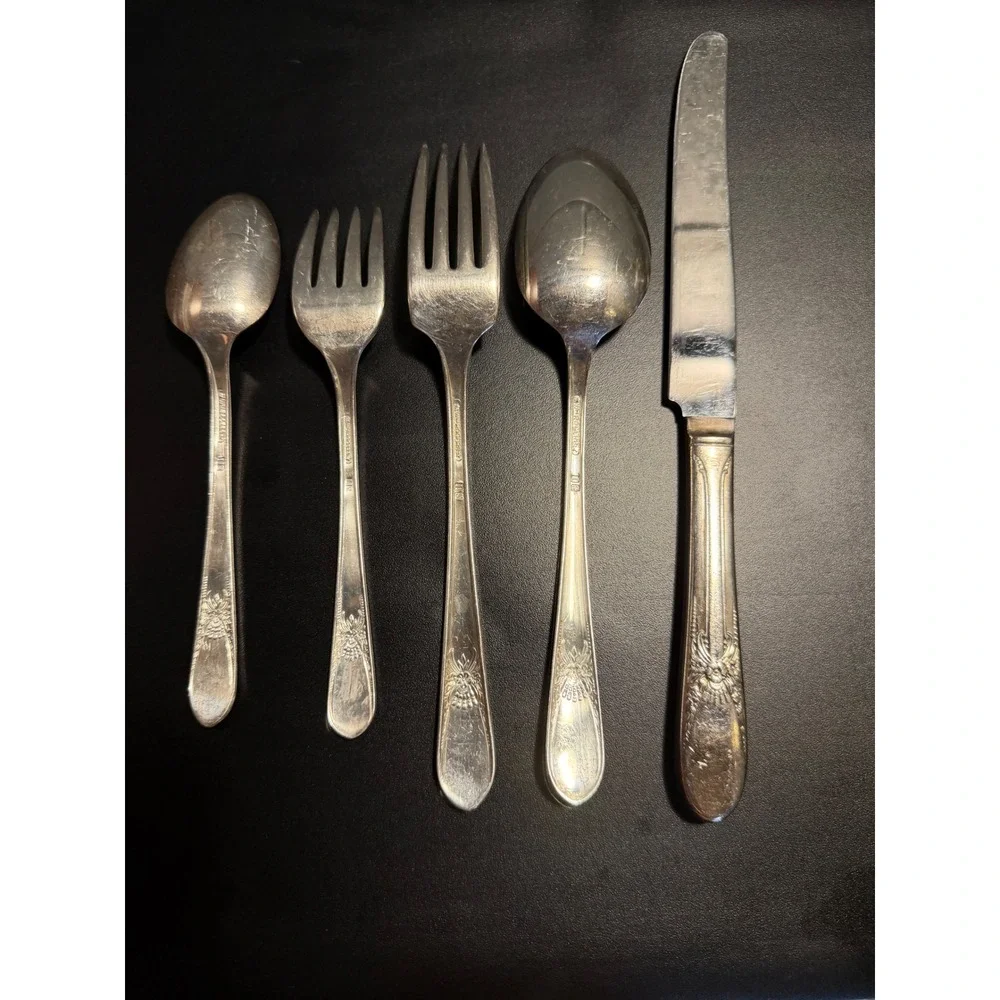 Oneida Wm Rogers Beloved Silverplate Flatware 5 Piece Place Setting Vintage‎